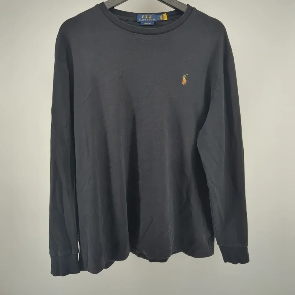 Polo Ralph Lauren Classic Fit Long Sleeve Shirt Men's Large Black Flesh Pony